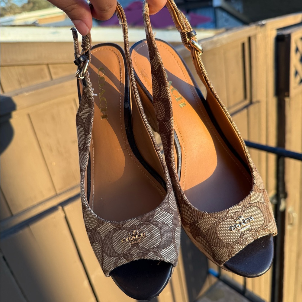 Coach Tan and Brown Slingback Wedges - Picture 9 of 10